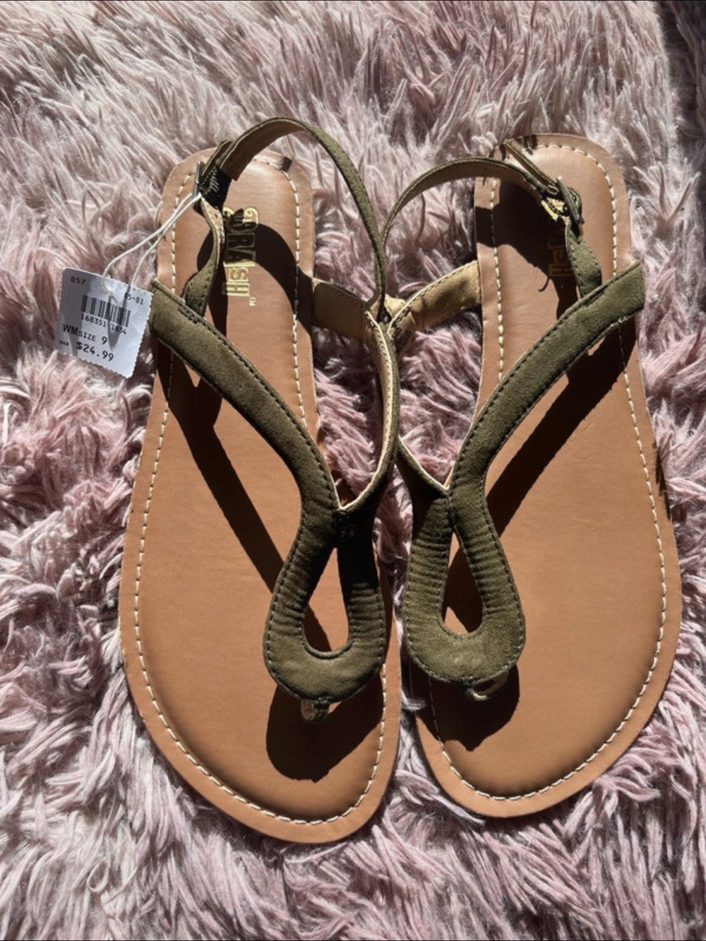 Montego Bay Club Olive Green T-Strap Flat Sandals